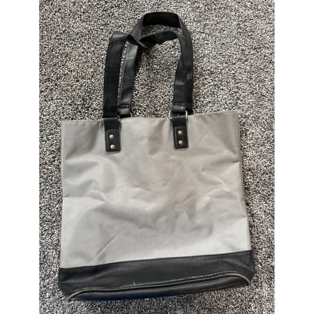 Calvin Klein Grey Black Colorblock Tote Bag Nylon PVC Shoulder Bag
